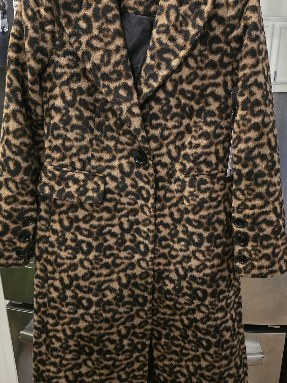 NEW Liz Claibourne Leopard Print Wool Blend Long Coat Sz XS